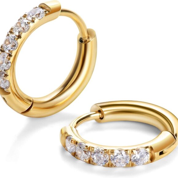 Elegant Small Huggie Hoop Earrings in 14k Gold - Hypoallergenic & Lightweight - Picture 1 of 7